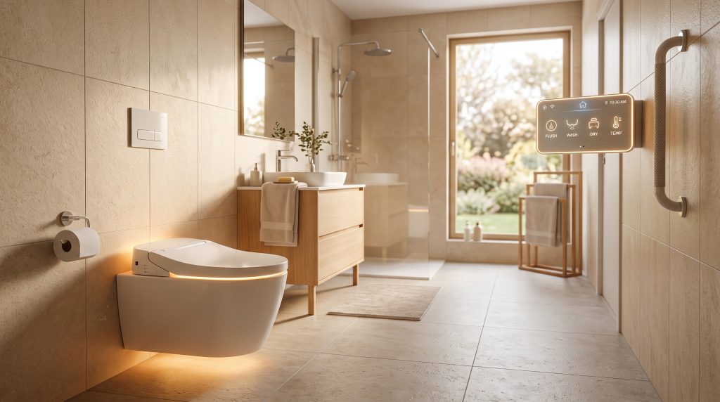 Toilettes connectées équipées de capteurs d'analyse urinaire pour le maintien à domicile des personnes âgées.